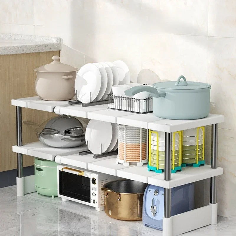 Stackable Storage Rack Wardrobe Layered Partition Rack Closet Sorting Shelves Telescopic Sink Holder Wardrobe Clothing Organizer