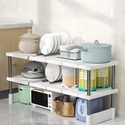 Stackable Storage Rack Wardrobe Layered Partition Rack Closet Sorting Shelves Telescopic Sink Holder Wardrobe Clothing Organizer