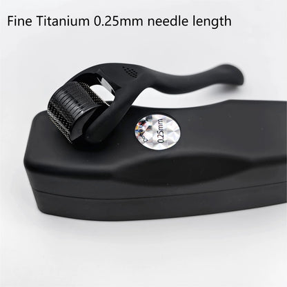 0.25mm Titanium 540 Microneedle Derma Roller for Face Hair Beard Matte Black Handle 540 Microneedle Roller