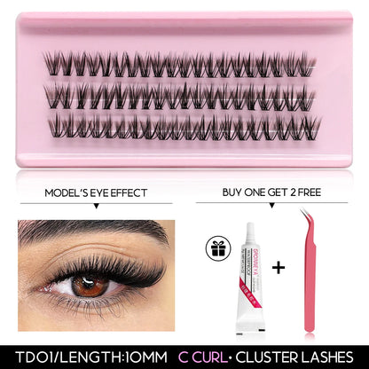 GROINNEYA DIY Lash Extension Kit Volume Lash Clusters Individual Lashes Thick Eyelash Extension Lash Bond & Seal & Lash Tweezers
