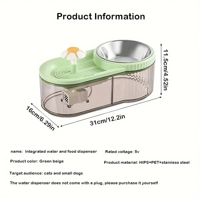 Automatic Cat Feeder Water Fountain With Large Capacity Flower Design Silent Pet Feeding System With Filter For Cats And Dogs