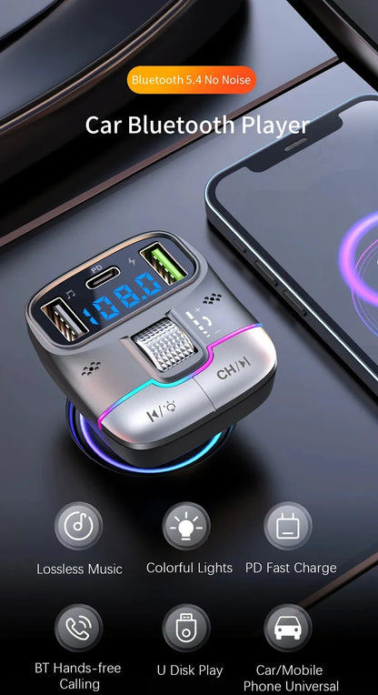 Xiaomi FM Transmitter Bluetooth 5.4 Hands-Free Portable Car AUX Radio Modulator MP3 Player with Fast Charging Adapter