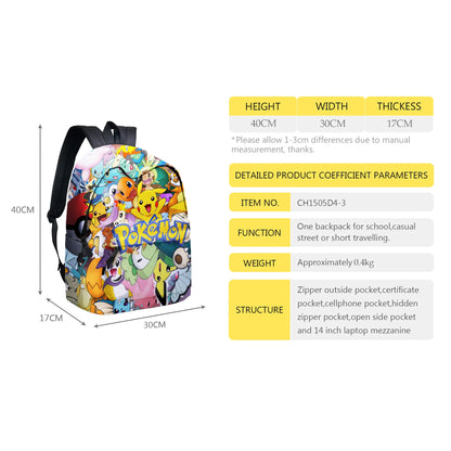 Pokemon Pikachu School Bags Backpacks Anime Kids Bags Kawaii Big Capacity Travel Bag Teenagers Schoolbag Girls Boys Rucksacks