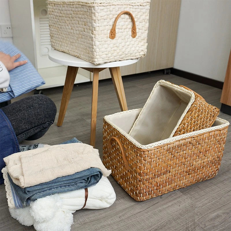 Hand-woven Storage Basket Household Laundry Baskets Outdoor Picnic Boxes Portable Toy Clothes Organizer Bedroom Desktop Decor