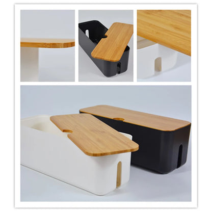 Socket Cable Organizer Box Wooden Style Cord Storage Case Dustproof Charging Data Cable Management Device for TV Wires/Computer