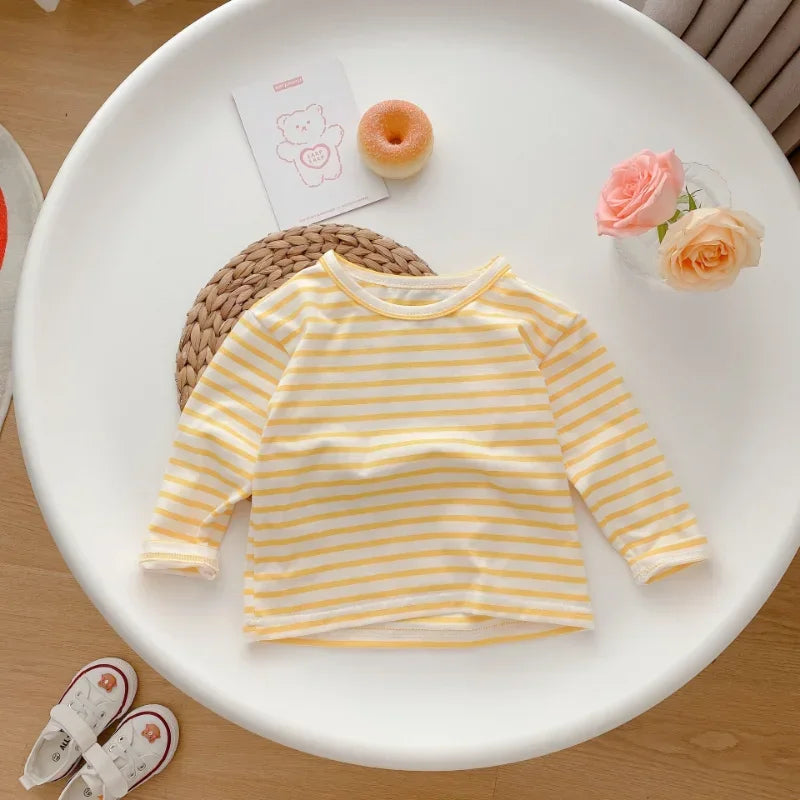 Spring Baby Boy Striped Cotton T-shirts Kids Cotton Clothes Toddler Girls Tops Children Long Sleeve Loose Bottoming T Shirt 0-4Y