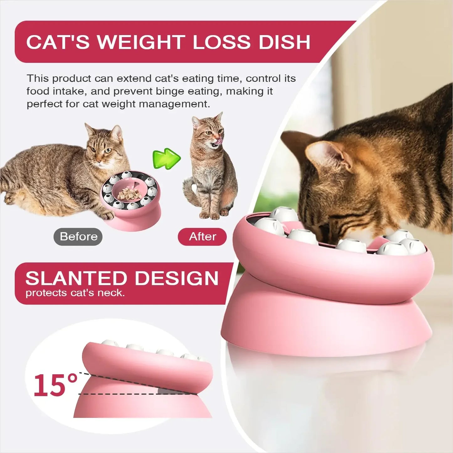 Cat Slow Feeder Raised Cat Dog Food Bowls with Stand Cat Puzzles Feeder Rotating Slow Feeder Non-Slip Food Bowls Slow Eating