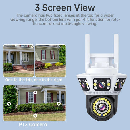 Smart Home WiFi Camera 6K Three Screen Security Camera Outdoor Security Protection Auto Tracking Camara 4K Yoosee CCTV Camera