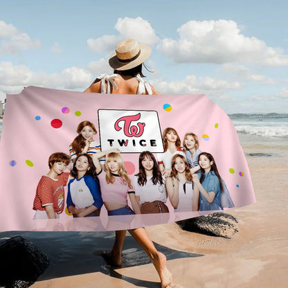 Kpop-T-Twices Beach Towel Cartoon Cute Summer Kids Large Bath Pool Beach Towel Microfiber Absorbent for Swimming Travel