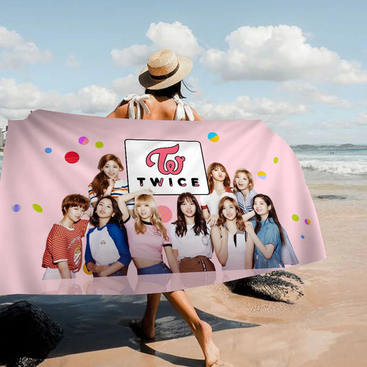 Kpop-T-Twices Beach Towel Cartoon Cute Summer Kids Large Bath Pool Beach Towel Microfiber Absorbent for Swimming Travel
