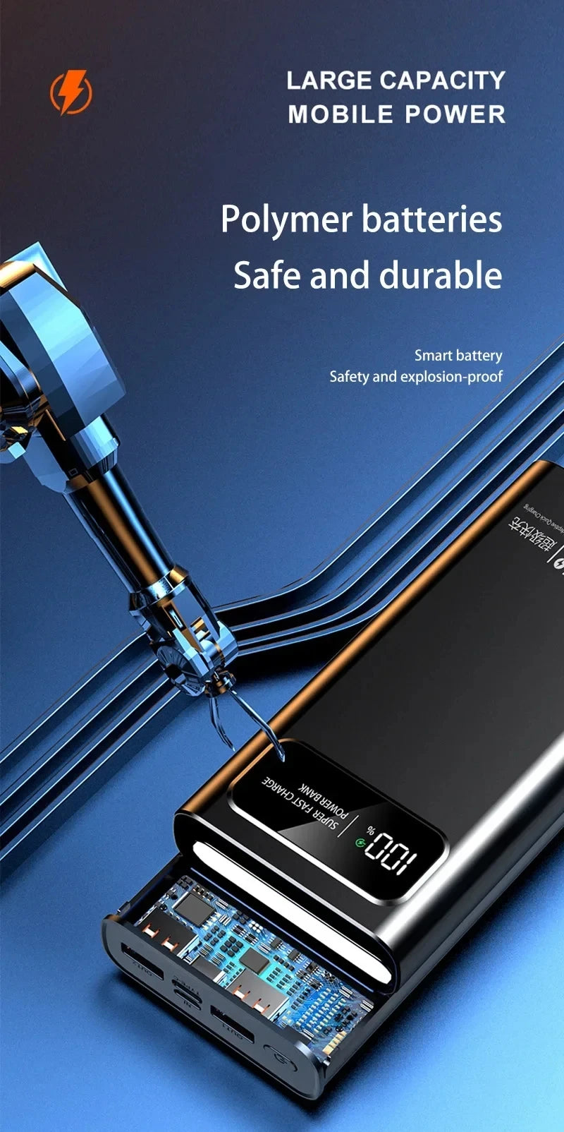 New 120W Super Fast Charging Power Bank With LED Digital Display 200000mAh Large Capacity External Battery Portable For phones