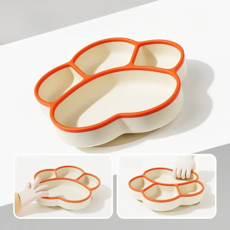 Baby Silicone Dining Plate with Baby Feeding Toddler Training Tableware Straw Cute Cat Claw Child Dishes Kids Plate Dishes Bowl