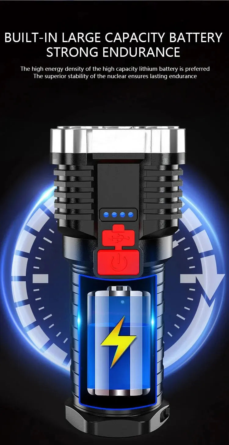 5LED High Power Led Flashlights Rechargeable Camping Spotlight with Side Light 3 Lighting Modes for Camping Adventure Outdoor