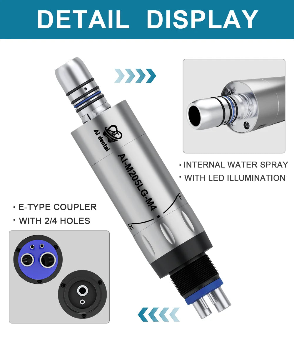 LED Illumination Dental Low Speed Air Motor With Micro Power Generator E-type 2/4/6 Hole Internal Water Spray AI-M205LG