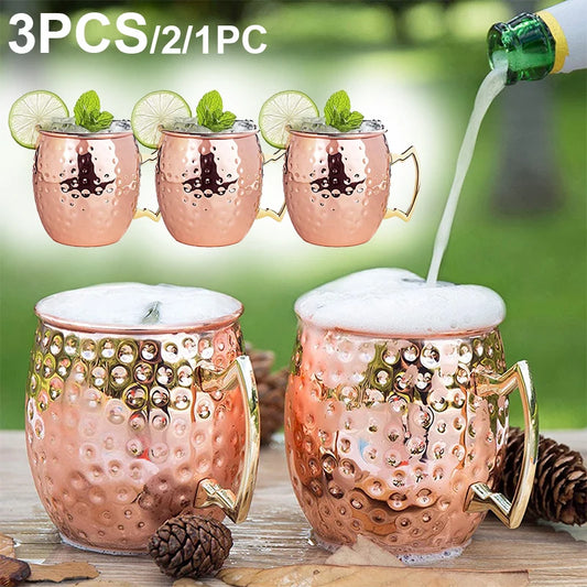 1-3pcs 550ml Hammered Copper Plated Moscow Mule Mug Beer Cup Coffee Cup Mug Copper Plated Canecas Mug Travel Mug Champagne Party