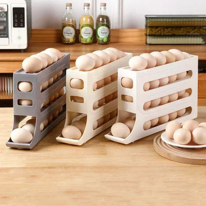 4 Tier Egg Storage Box Organizer Refrigerator Rolling Egg Organizer Holder Fridge Storage Organizer Food Container Egg Dispenser