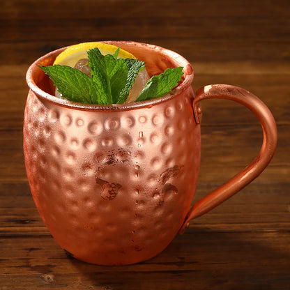 Moscow Mule Copper Mugs | Set of 4 Hammered Cups with Strong Riveted Handle Hold 540ml ( 18oz)