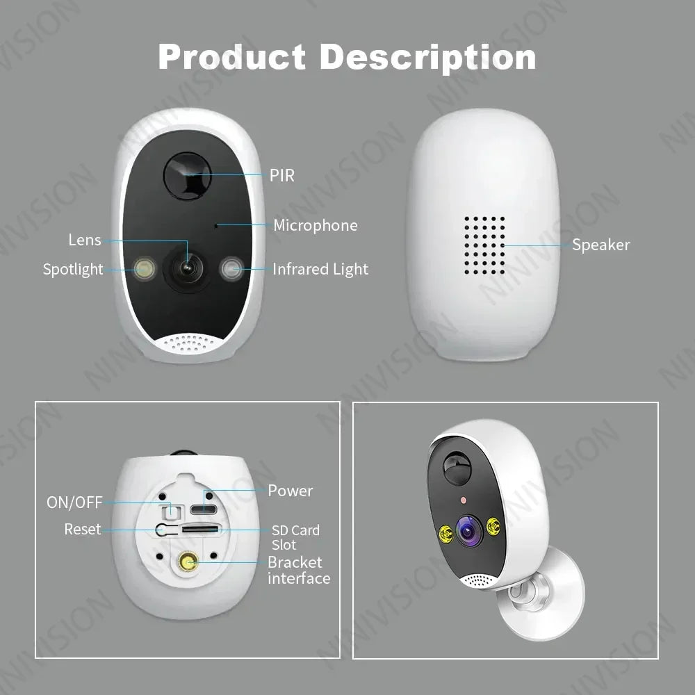 Home Battery IP Cameras Outdoor 5MP Wireless WiFi Security Human Detection Alarm Video Recording Surveillance Camera IPC360 Home
