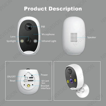 Home Battery IP Cameras Outdoor 5MP Wireless WiFi Security Human Detection Alarm Video Recording Surveillance Camera IPC360 Home