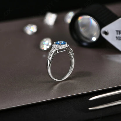 MINTYBOX 1.0ct Color Blue Moissanite Ring S925 Silver D VVS1 Lab Grown Diamond Halo Engagement Rings For Women Wedding Jewelry
