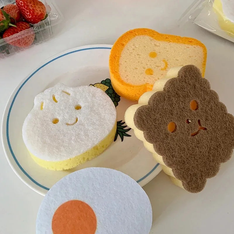 Cute Magic Sponge Kitchen Cleaning Tools Gadgets Dishwashing Sponges Egg Toast  Kawaii Items  Bathroom Dishwasher