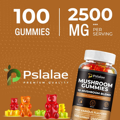 Mushroom Gummies - 10 Mushroom Blend, Nootropic Brain Booster for Focus, Memory, Clarity and Energy