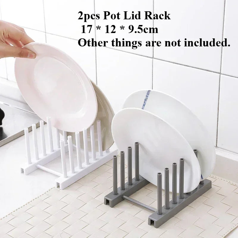 Expandable Pot and Pan Organizers Rack Holder Kitchen Cabinet Pantry Bakeware Organizer Rack with 6 Adjustable Compartments