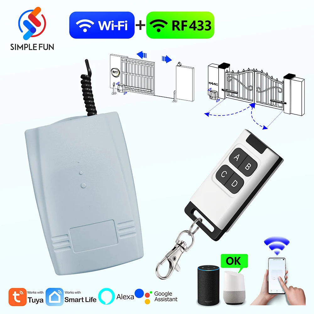 WiFi RF Smart Garage Sliding Door Opener Wireless Remote Control Switch AC DC 12V 24V Receiver Working with Rolling Code Tuya