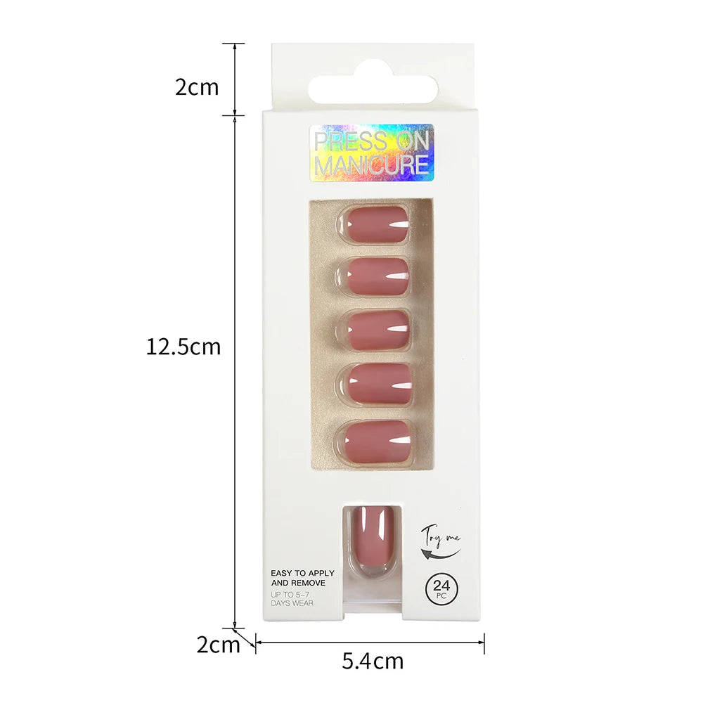Short Full Press on Nails 24 Pcs False Nails Set Stick on Nails High Quality Reusable Fake Nails Solid Color Design Nail Art