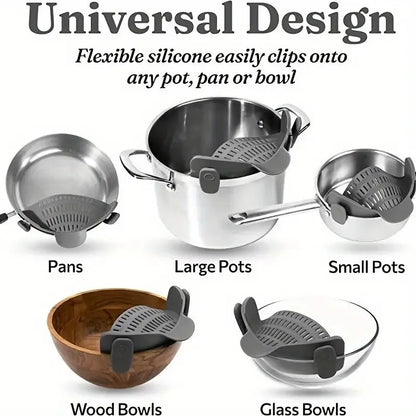 Universal Silicone Clip on Pan Pot Strainer Anti Spill Pasta Pot Strainer Food Grade Fruit Colander for Pasta Fruit Vegetable