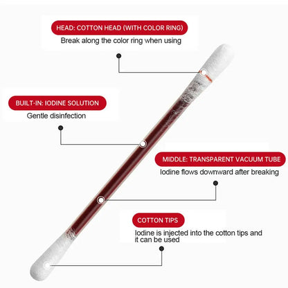Iodine Cotton Swab Break-Off Iodine Cotton Swab 100X Iodine Swab Cotton Swab Medical Iodine Cotton Stick skin care tool