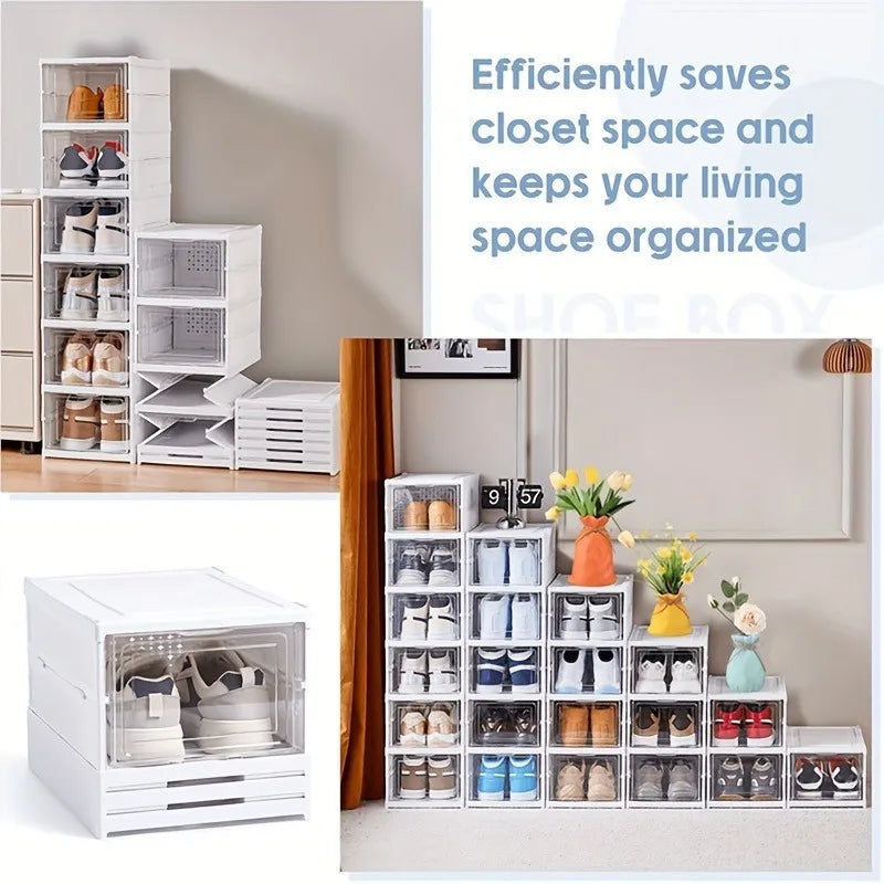 3-layer Transparent Shoes Box Thickened Foldable Sneaker Shoe Organizers Stackable Dustproof High-top Cabinet Shoe Rack Shelf
