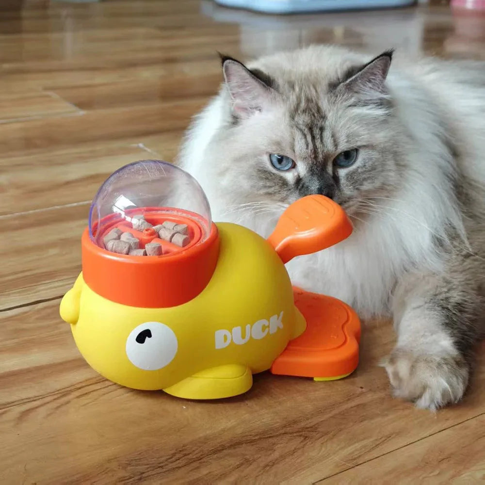 Automatic Pet Feeder - Cartoon Duck Design Dog Food Dispenser, Snack Trainer, Smart Portion Control Feeder for Cats & Dogs