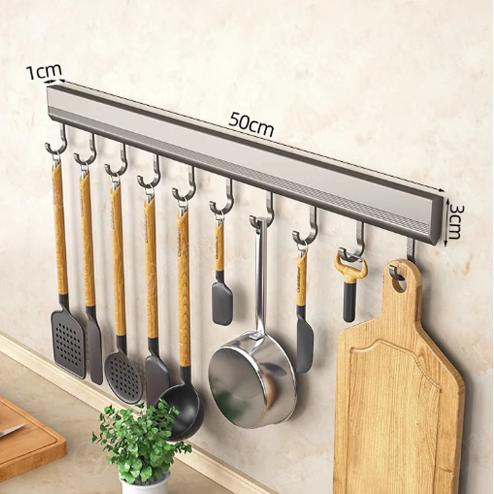 Wall Mounted Hooks Rack Punch Free Kitchen Utensils Storage Row Hook Holder Bathroom Towel Robe Coat Hangers Multi-Purpose Hooks