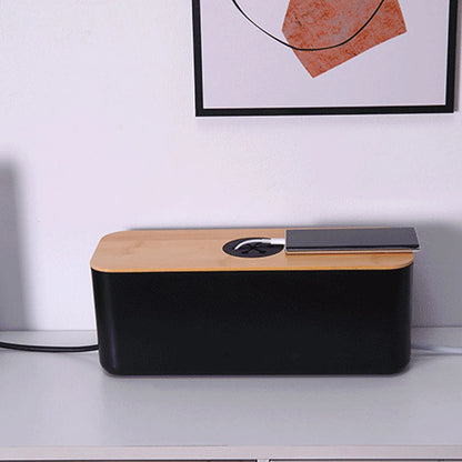 Socket Cable Organizer Box Wooden Style Cord Storage Case Dustproof Charging Data Cable Management Device for TV Wires/Computer
