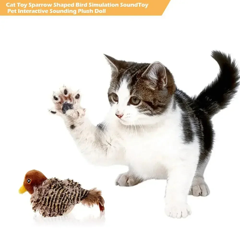 Interactive Cat Toys Flapping Bird Cat Toy Flying Wings Sparrow Catnip Toys Vivid Chirping Simulation Bird Interactive Pet Toy