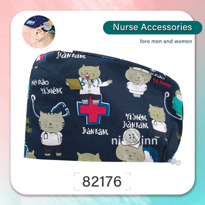 Cartoon Printed Operating Room Doctor Work Scrub Hat Pharmacy Dentistry Clinic Surgical Cap Adjustable Medical Nurse Accessories