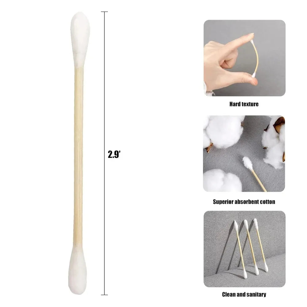 100/500Pcs Cotton Swab Wooden Cotton Sticks Double-Tipped Cotton Bud Chlorine-Free Hypoallergenic Cotton Swab Makeup Tools