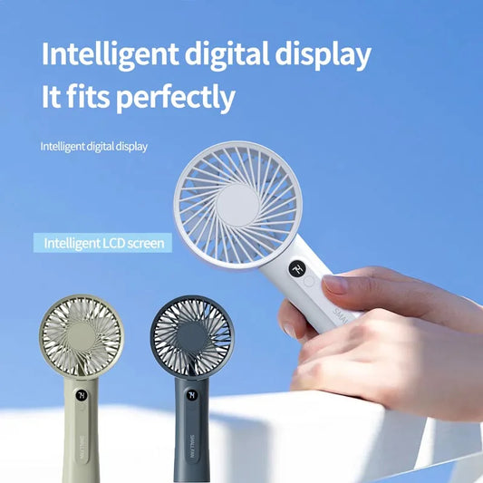 Portable Handheld Fan, Fan 6 Speed Wind LED Display Personal Mini Travel Fan  Hand Held Fan USB Foldable Electric Fan