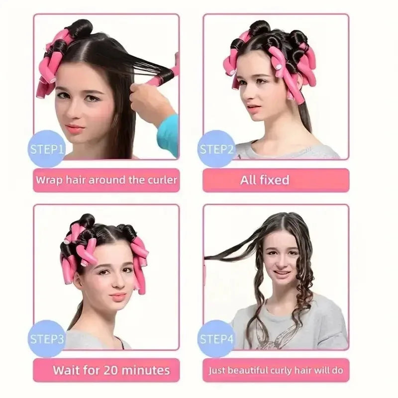 헤어10pcs Flexible Hair Curling Rod Hair Curler Makers Soft Foam Bendy Twist Curls Flexi Rollers Styling Tools Hair Roller No Heat
