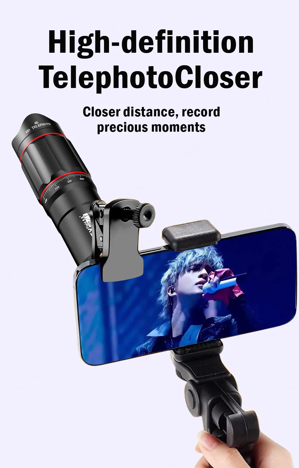 25X Phone Telephoto Lens Kit Phone Holder Portable Tripod Stabilizer Highpower Zoom Concerts Contest Outdoor Observation Animal