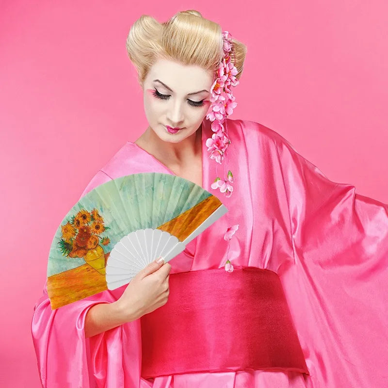 Oil Painting World Famous Painting Folding Fan Plastic Fan Art Craft Gift Home Decoration Ornaments Dance Hand Fan Gifts