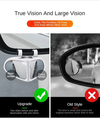 Car Blind Spot Mirror 1 Pair Front Wheel Auxiliary Rearview Double-Sided Mirror Wide Angle Mirror 360 Degree Adjustable for Cars
