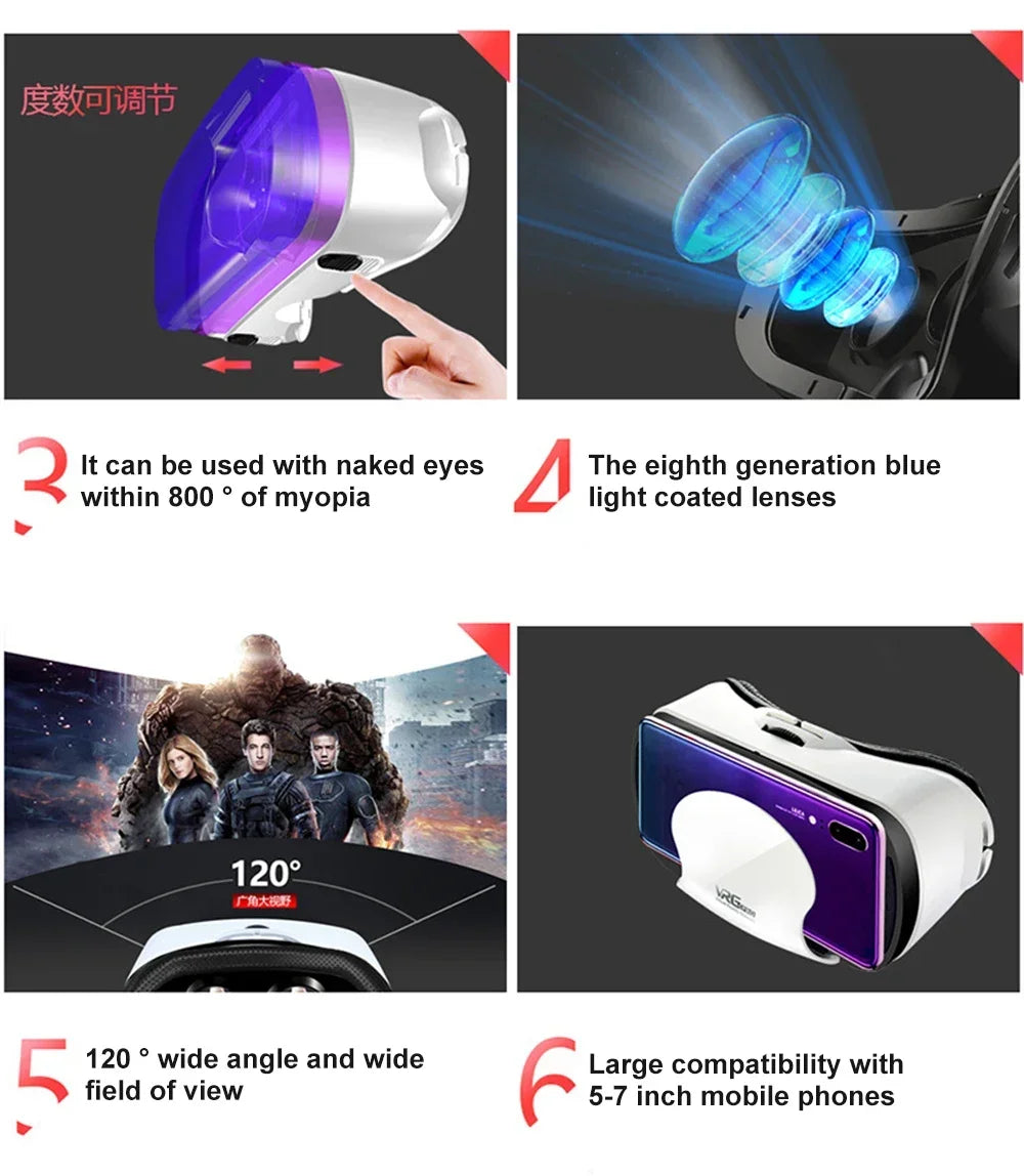 2025 New VR Headset 3D Virtual Reality Glasses 7" Stereo Headset with Remote Controller for IOS Android Smartphones