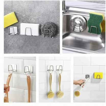 Kitchen Stainless Steel Sink Sponges Holders Self Adhesive Drain Drying Racks Wire Rag Organizer Hooks Multipurpose Wall Hooks