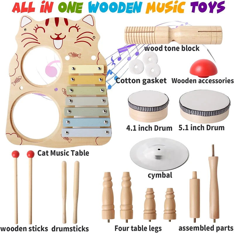 Wooden Music Toys For Babies Children's Multifunctional Music Knocking Table Early Education Kids Drum Set Music Toy Baby Gift