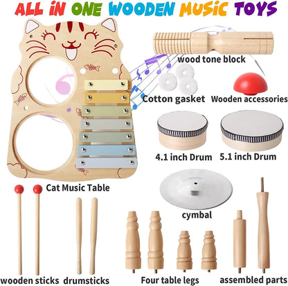 Wooden Music Toys For Babies Children's Multifunctional Music Knocking Table Early Education Kids Drum Set Music Toy Baby Gift