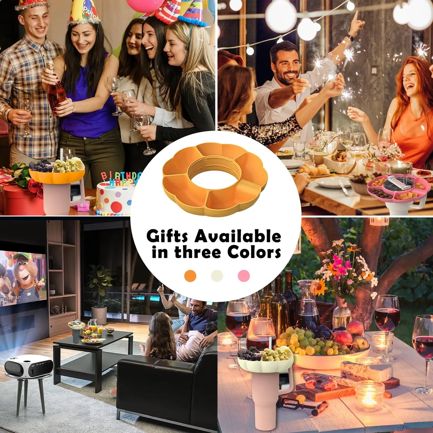 Reusable Silicone Snack Platters for Snack for Stanley Cup 40 Oz Tray Snack Divider Divided Container Food Tray Holder Outdoor