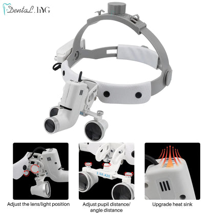 2.5X/3.5X  Dental LED Light Lamp Binocular Loupes Brightness Spot Adjustable Dental Lab 5W Headlamp For Surgical Headlight