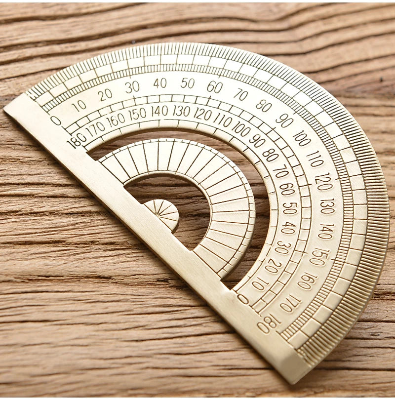 Retro Brass Straight Rulers Centimeter Inches Metal Triangle Ruler Protractor Stationery Measuring Tool School Office Supplies